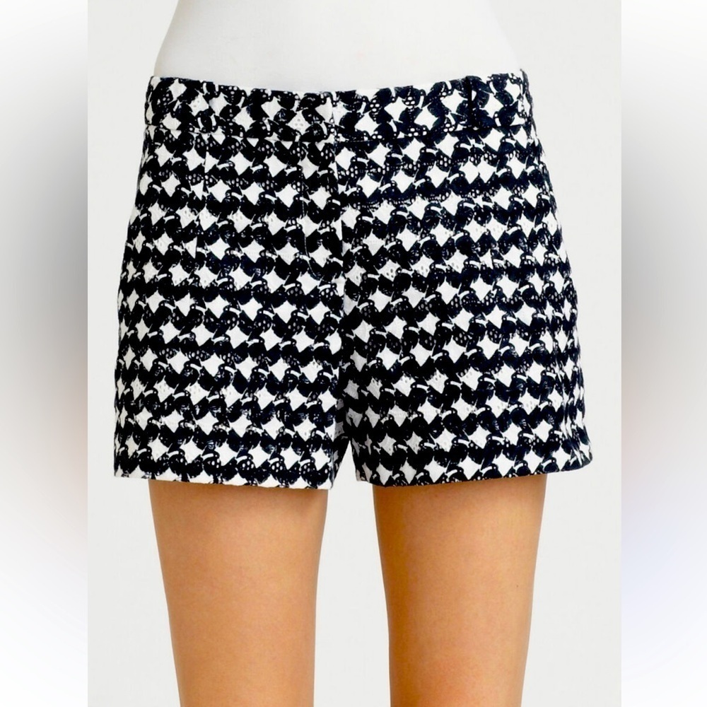 THEORY Cotton Embroidered Abstract Print Short Dark Navy and White